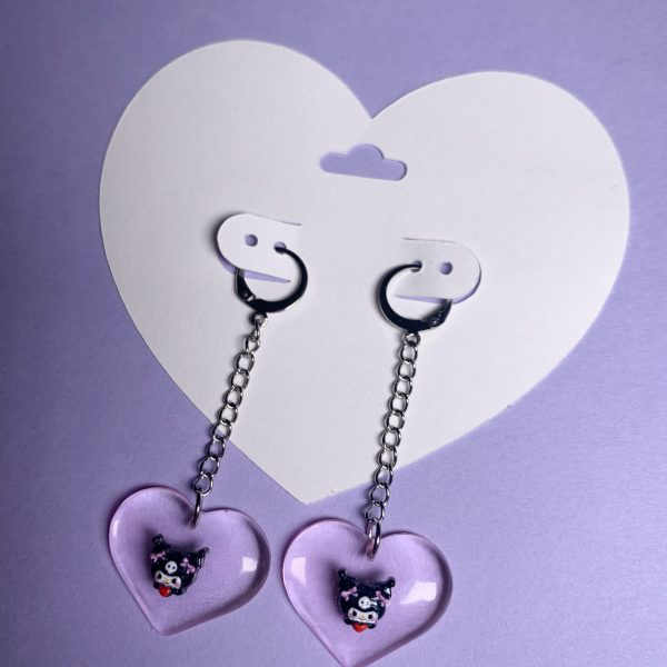 black & pink heart earrings
